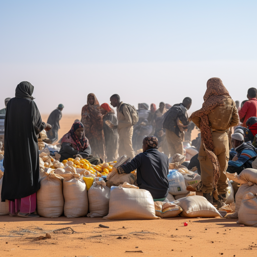 People coordinating relief supplies in the field